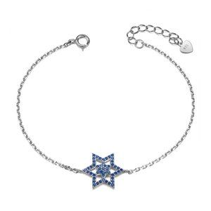 925 Sterling Silver Star In Star Design With Blue CZ  Bracelet Stamped 925